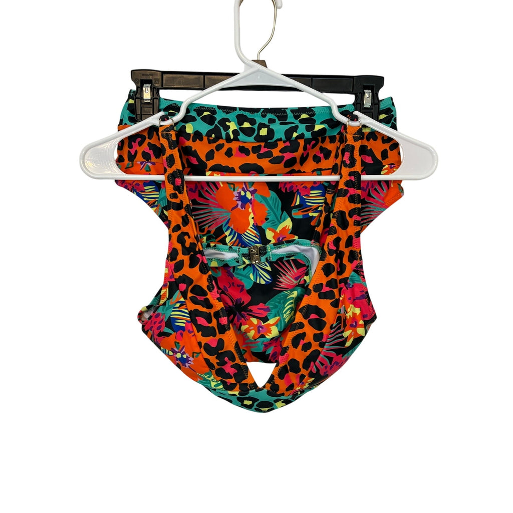 popvil Women's Floral Print High Waisted V Neck Two Piece Swimsuit, Floral-1, S
