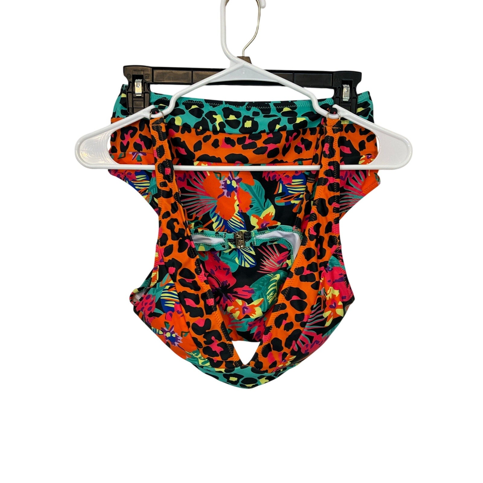 popvil Women's Floral Print High Waisted V Neck Two Piece Swimsuit, Floral-1, S