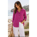 NWT Fuschia Lauren Ralph Lauren Linen Button Front Blouse XL Coastal Grandma