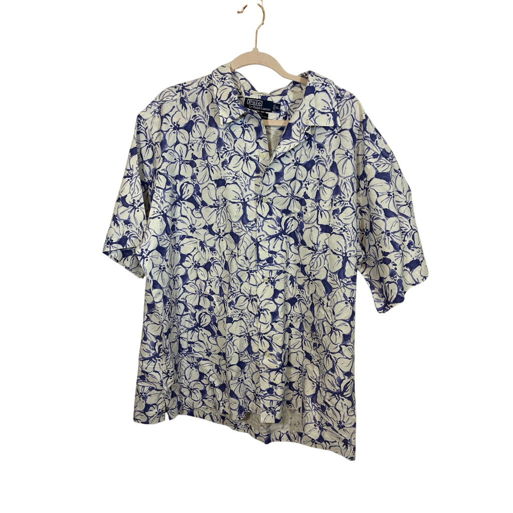 Polo Ralph Lauren Caldwell Camp Shirt Men’s XL Blue Floral Linen Loop Collar