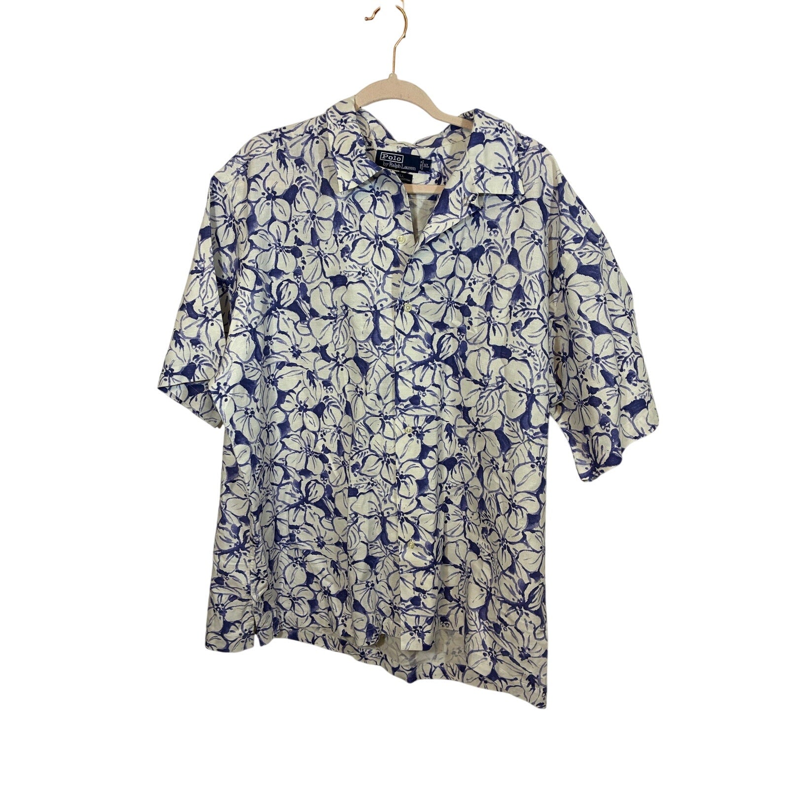 Polo Ralph Lauren Caldwell Camp Shirt Men’s XL Blue Floral Linen Loop Collar