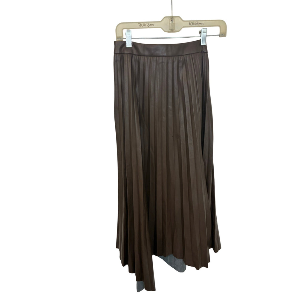 NWT ELIE TAHARI Faux Leather Pleated Skirt 6 Chocolate Espresso Midi A Line