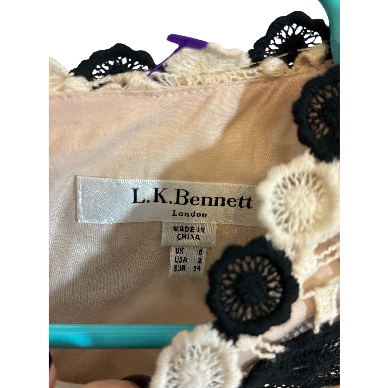 L.K.Bennett Claudine Black Cream Lace Striped Formal Dress 2 Event Corporate