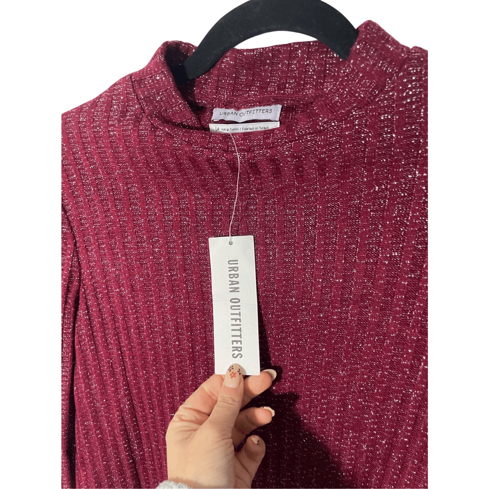 NWT Urban Outfitters Wine Burgundy Shimmer Mock Neck Long Sleeve Dress