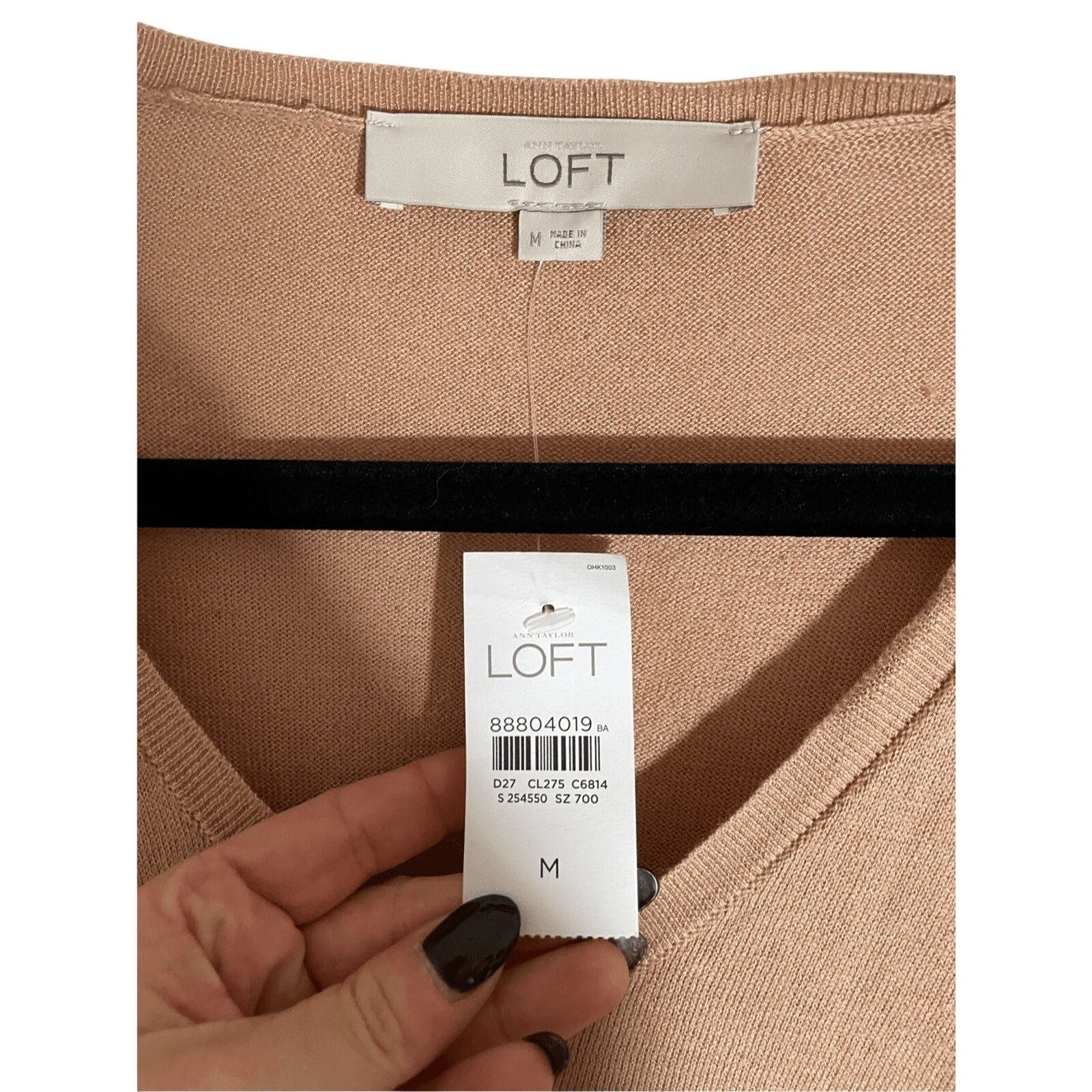NWT LOFT Women's Size Small Ruffle Pullover Sweater V-Neck Career Tan Wool Blend