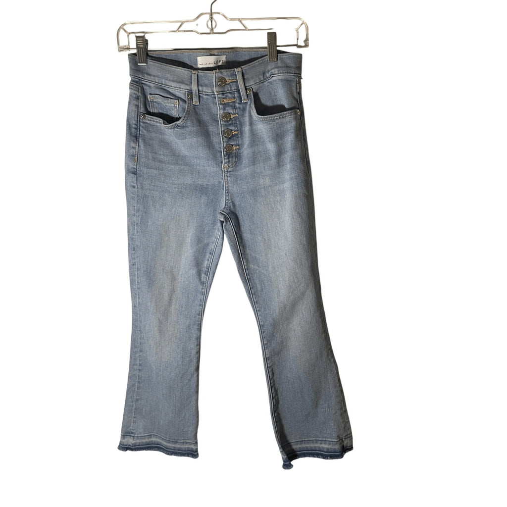 The Kick Crop Loft High Waisted SZ 4 Women's Medium Wash Straight Leg Jeans