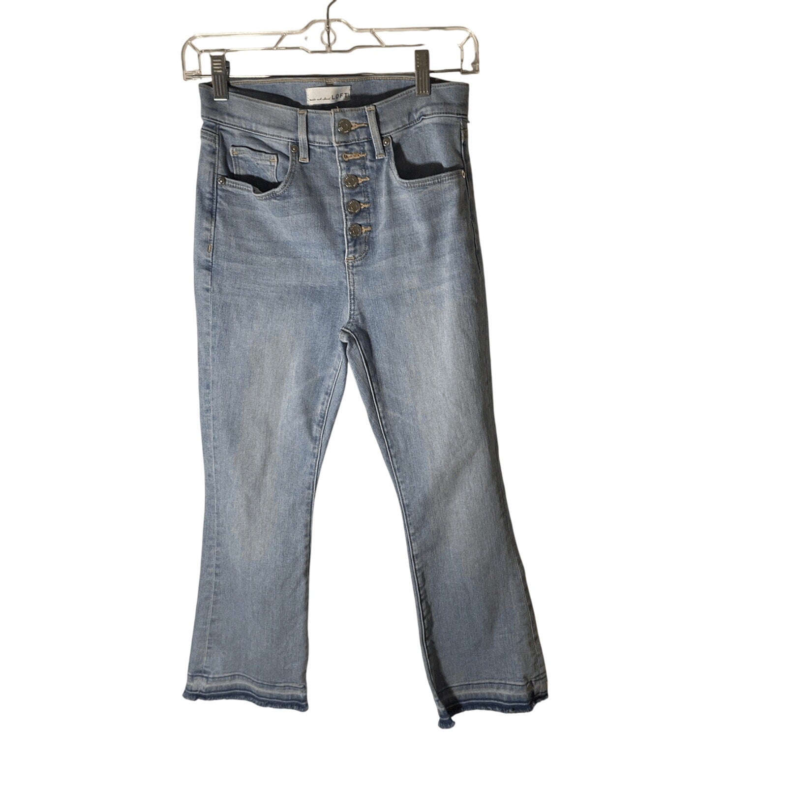 The Kick Crop Loft High Waisted SZ 4 Women's Medium Wash Straight Leg Jeans