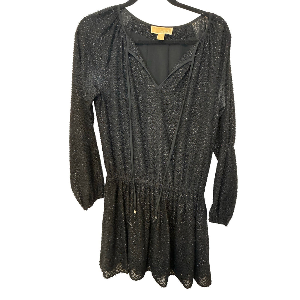Michael Kors black shimmer V-neck mini dress size Small event business glam