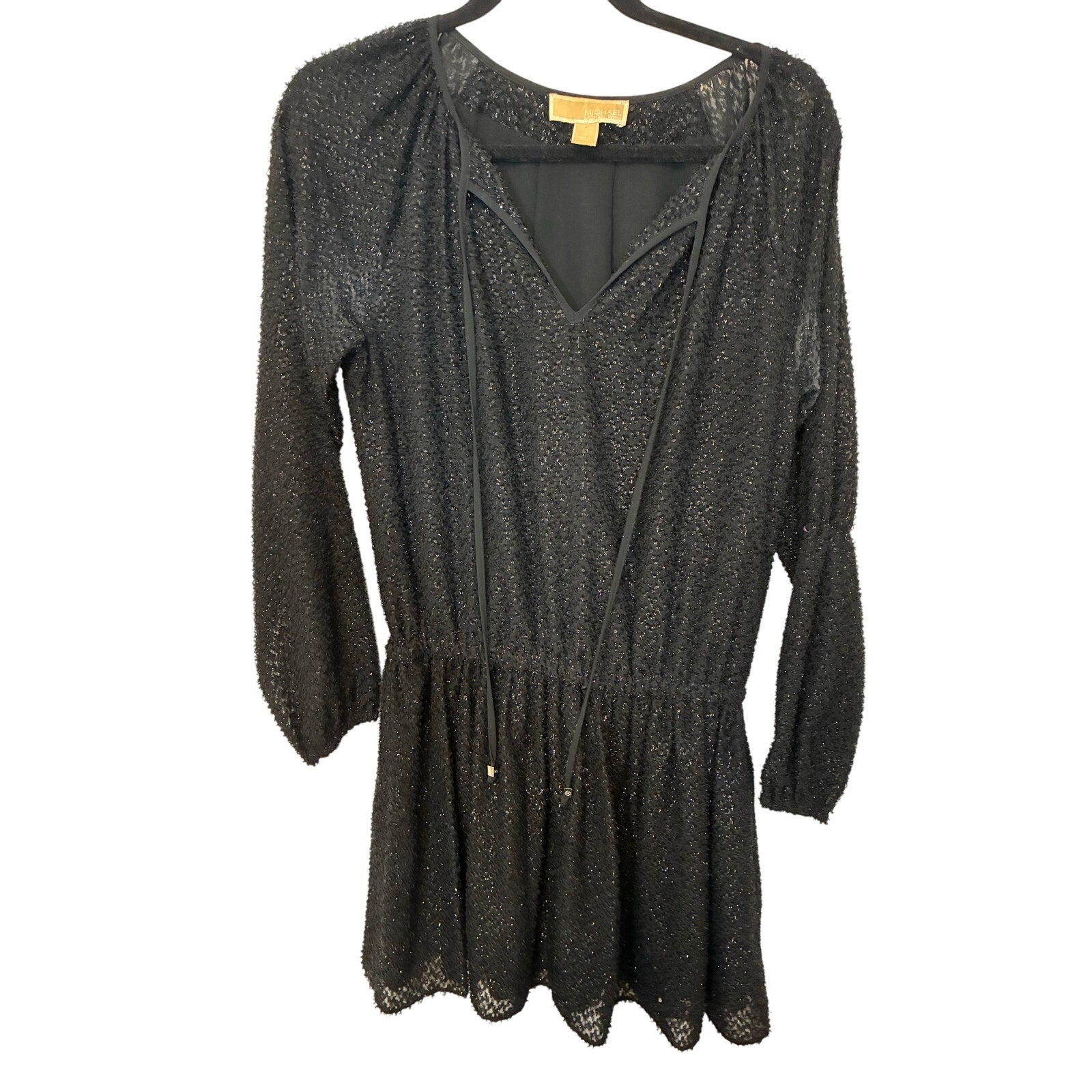 Michael Kors black shimmer V-neck mini dress size Small event business glam
