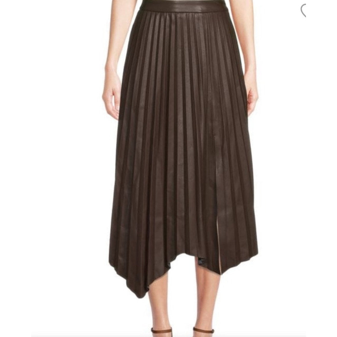 NWT ELIE TAHARI Faux Leather Pleated Skirt 6 Chocolate Espresso Midi A Line