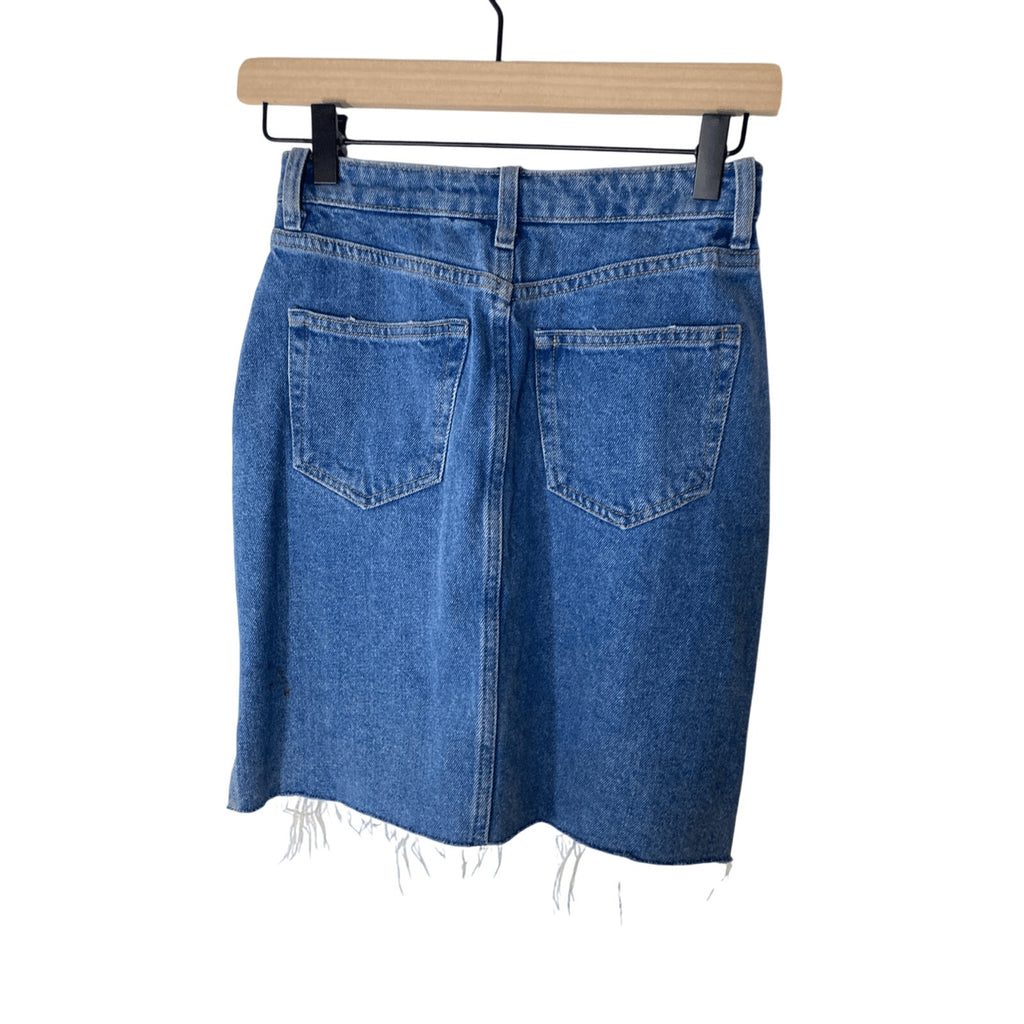H&M Denim Above Knee Denimcore Y2K Modest Raw Hem Medium Wash Skirt