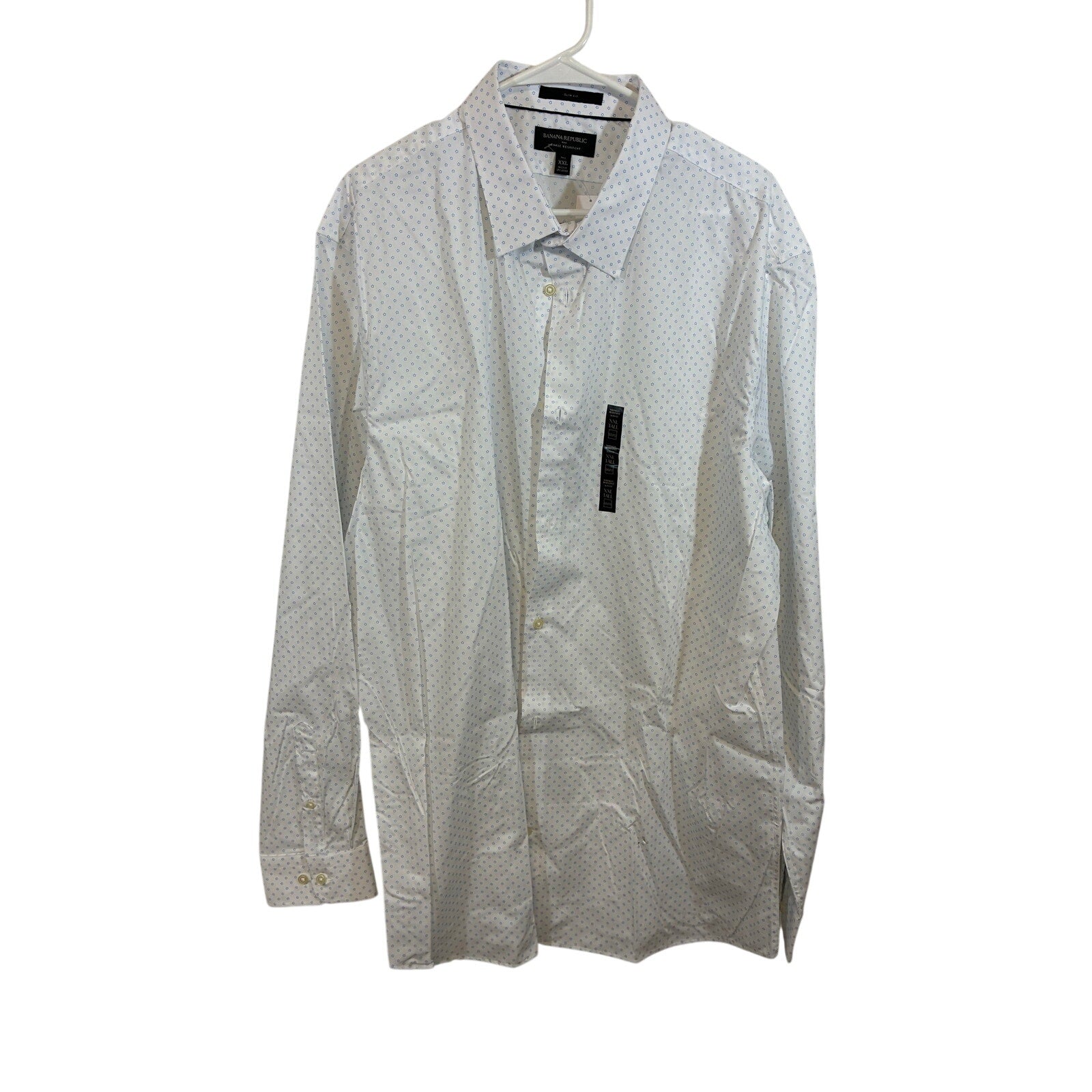 Banana Republic Men’s Slim Fit Shirt XL White Blue Print Dress  NWT Preppy Tall