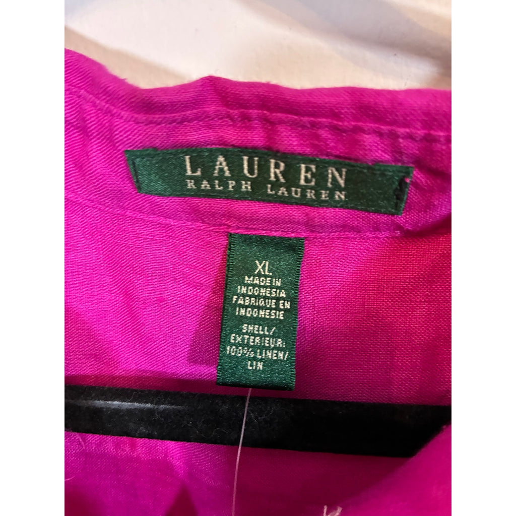 NWT Fuschia Lauren Ralph Lauren Linen Button Front Blouse XL Coastal Grandma