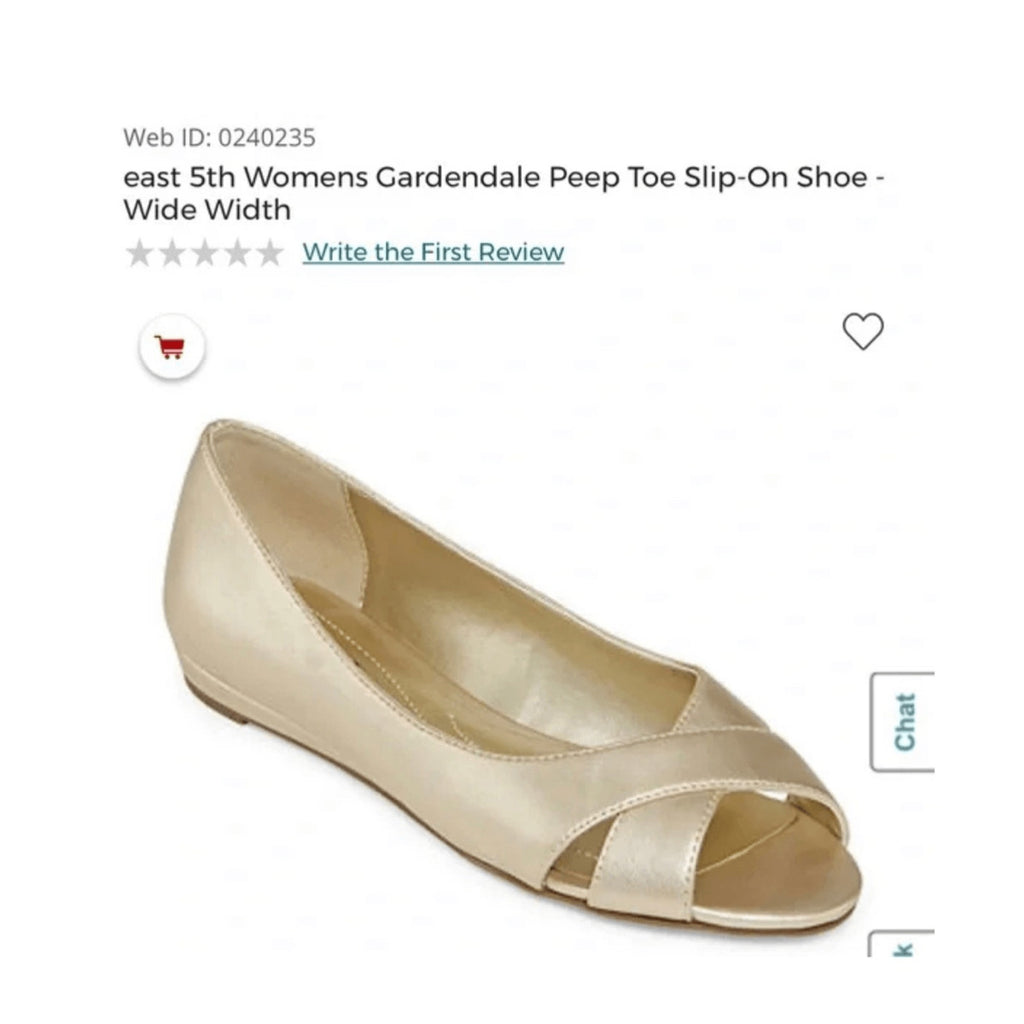 NWOT East 5th Peep Toe Slip On Gold Flats Minimalist Preppy Formal Glam Regency