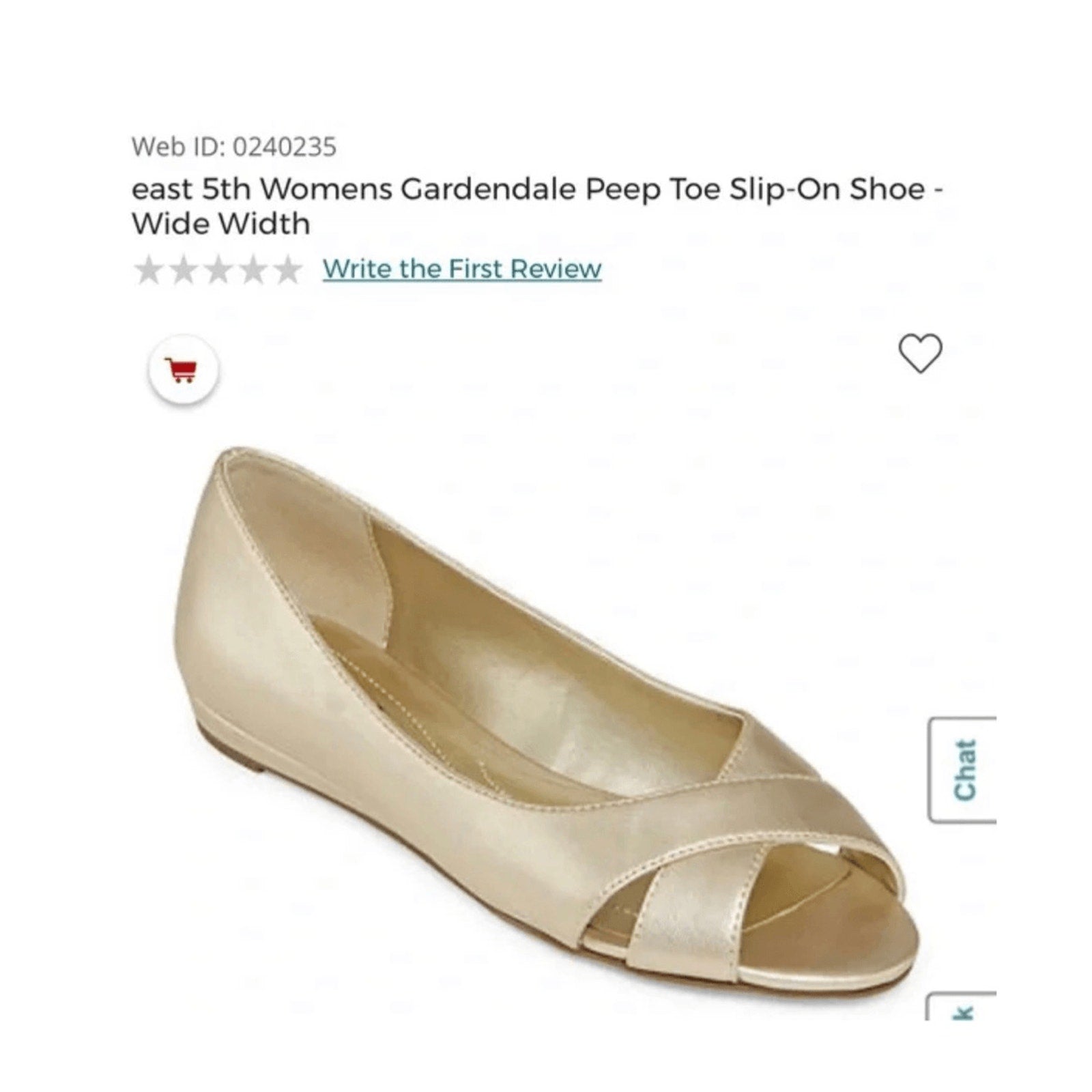 NWOT East 5th Peep Toe Slip On Gold Flats Minimalist Preppy Formal Glam Regency