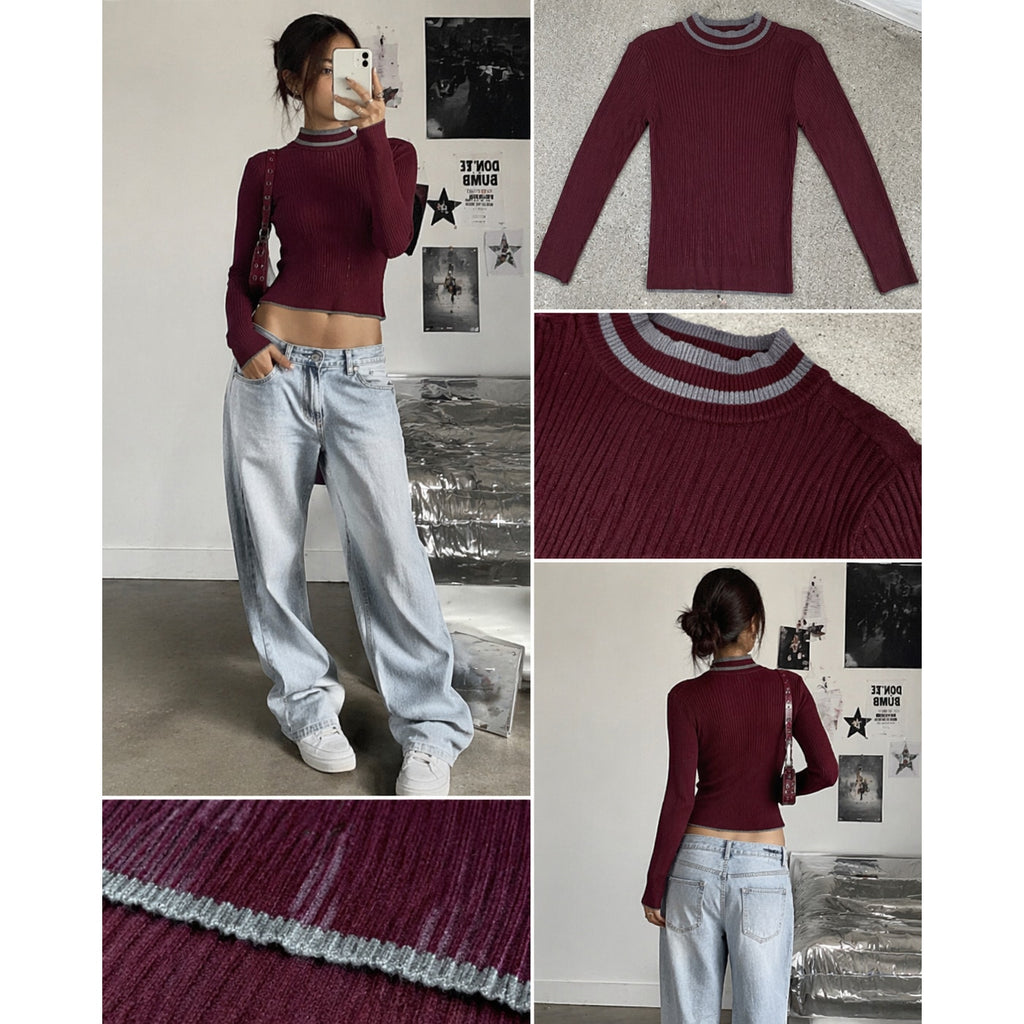 Aeropostale Women's Burgundy Y2K Streetwear Long Sleeve Turtleneck S Academia
