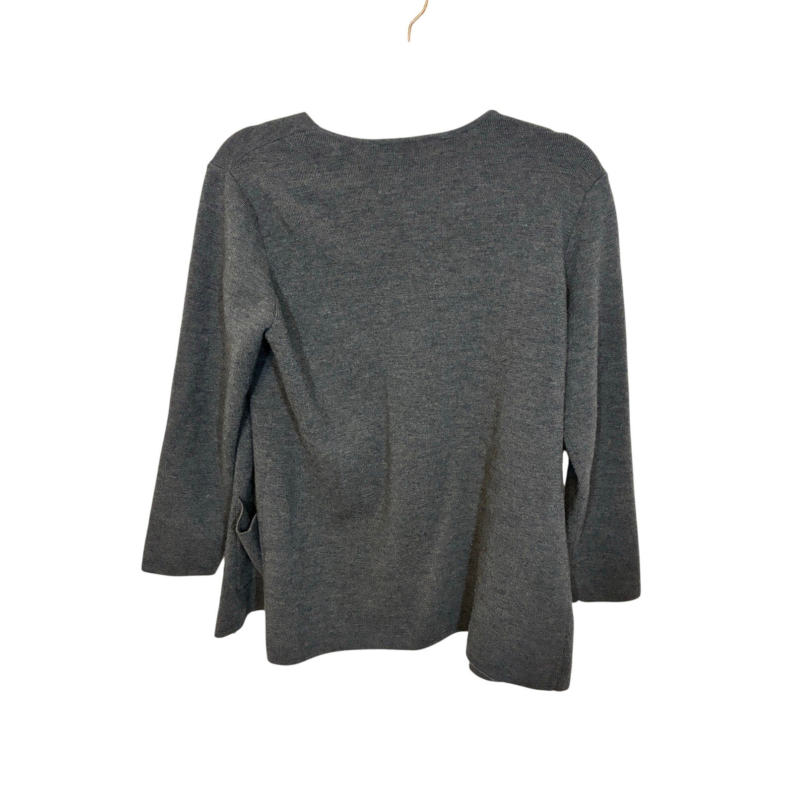 Anne Klein Minimalist Prep Gray Charcoal 100% wool long sleeve cardigan Cozy L