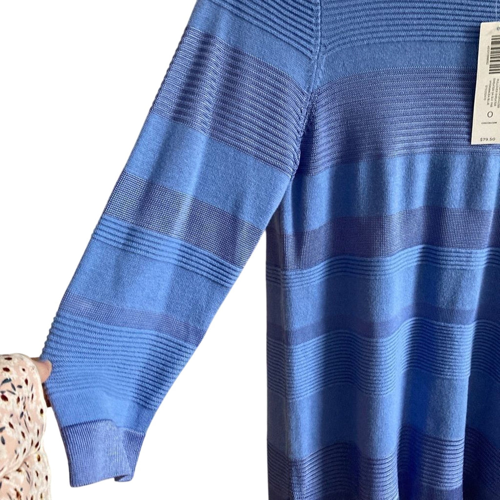 Chico's Striped Old Money Cotton Blue Minimalist Jackie Kennedy Elegant Blouse