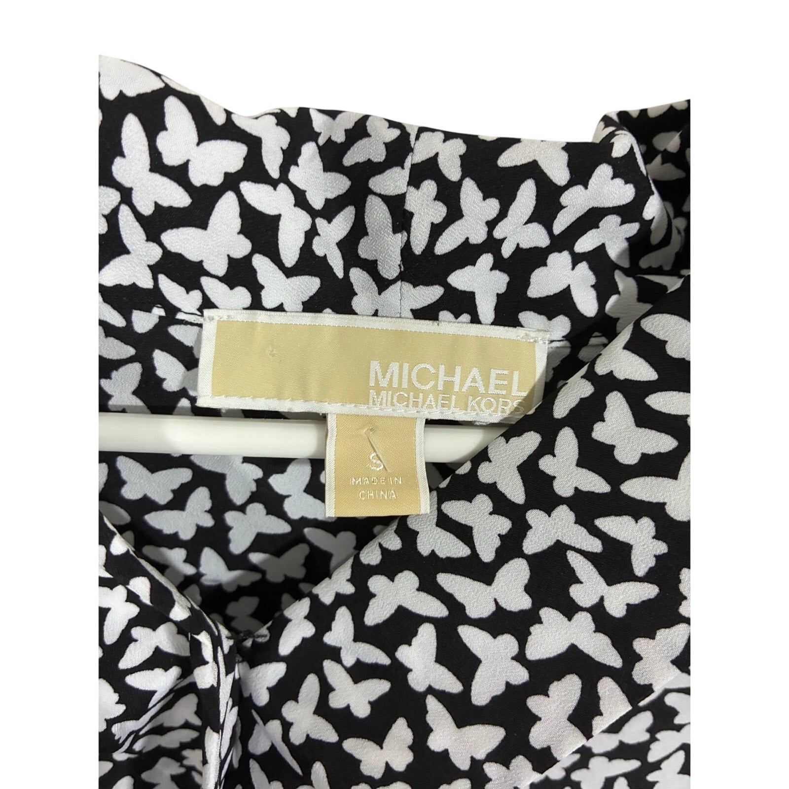 Michael Kors Blouse Butterfly Novelty Print Casual Preppy Minimal Mute Modest S