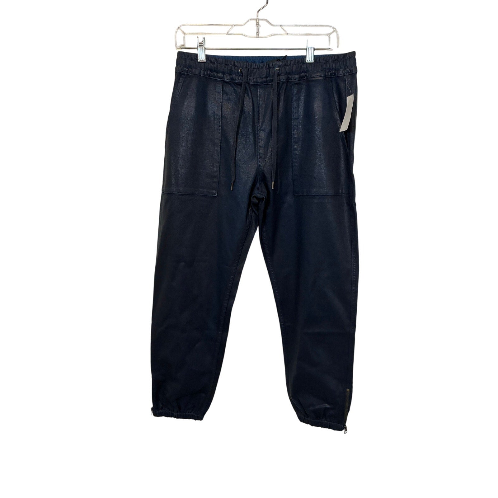 NWT Hudson Women's Blue Flat Front Ankle Zip Pockets Drawstring Jogger Pants M