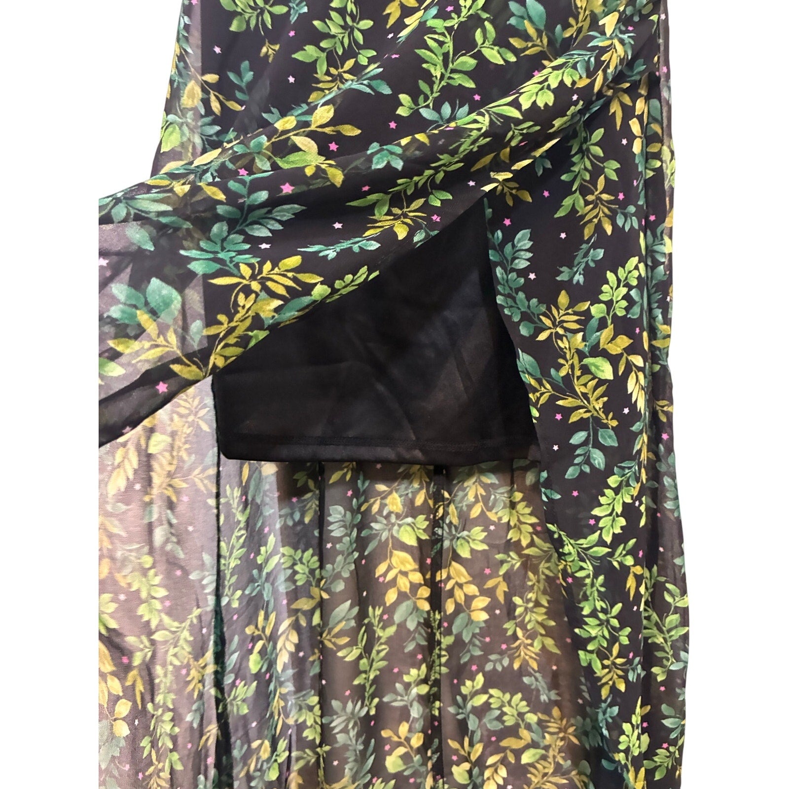 Miami Womens XXS Floral Maxi Dress High Low Hem Sheer Overlay Lined Cottagecore