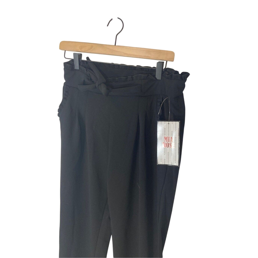 NWT High Rise Large Black Front Tie Ruffle Knox Rose Modern Dress Slacks