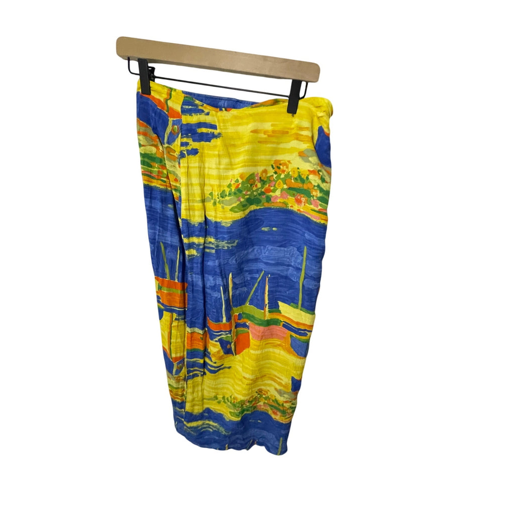Vintage Jams World Low Tide Blue Yellow Sail Boats Tie Wrap Skirt S Coastal Boho