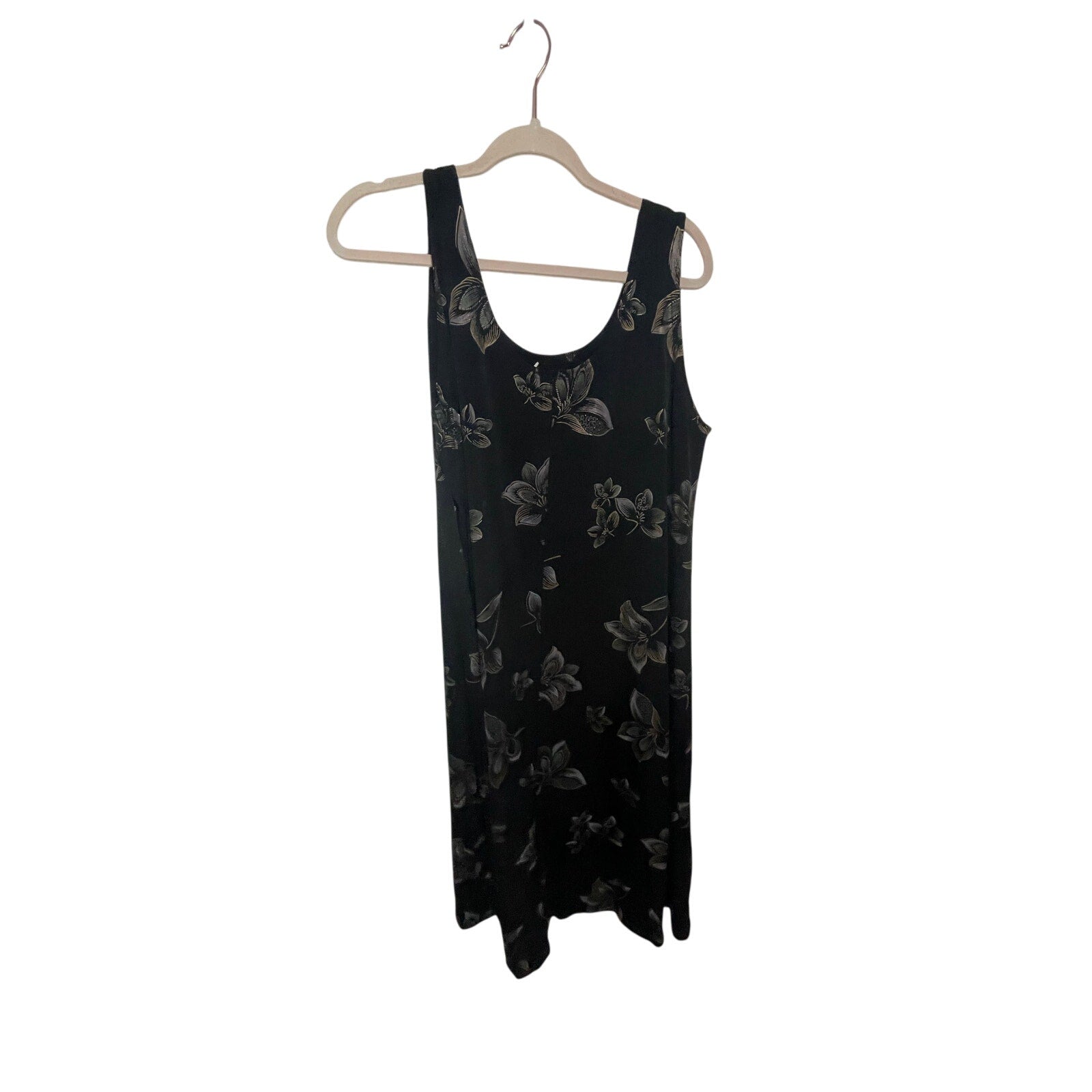 Vintage Hugs & Kisses Dainty Cottage Boho Plus Black Maxi Bodycon Slip Dress 3XL