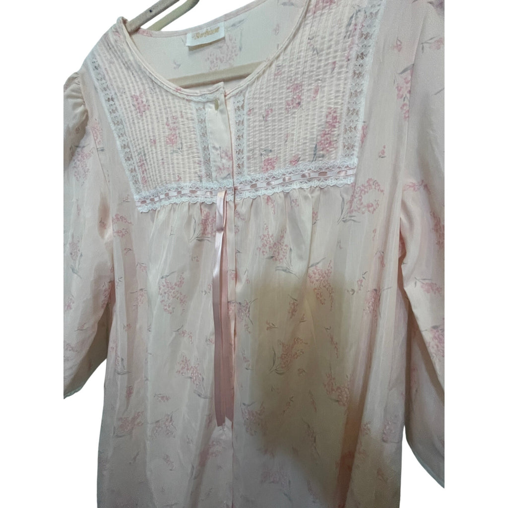 Barbizon Women's Pink Floral Barbie Satin Nightgown Coquette Dainty Victorian M