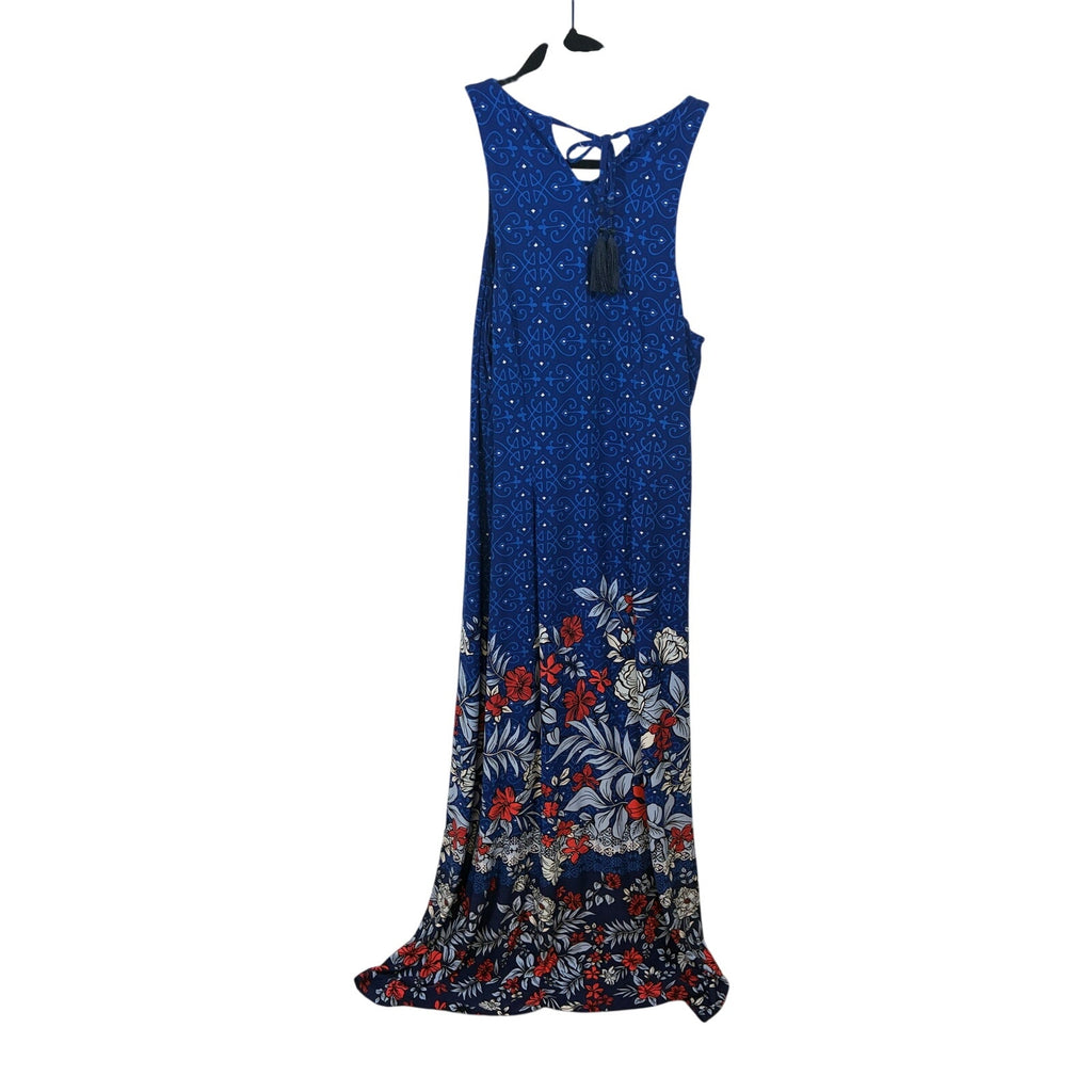 Tommy Bahama Lilium Gardens Tropical Floral Maxi Dress Resort Vacation Blue L