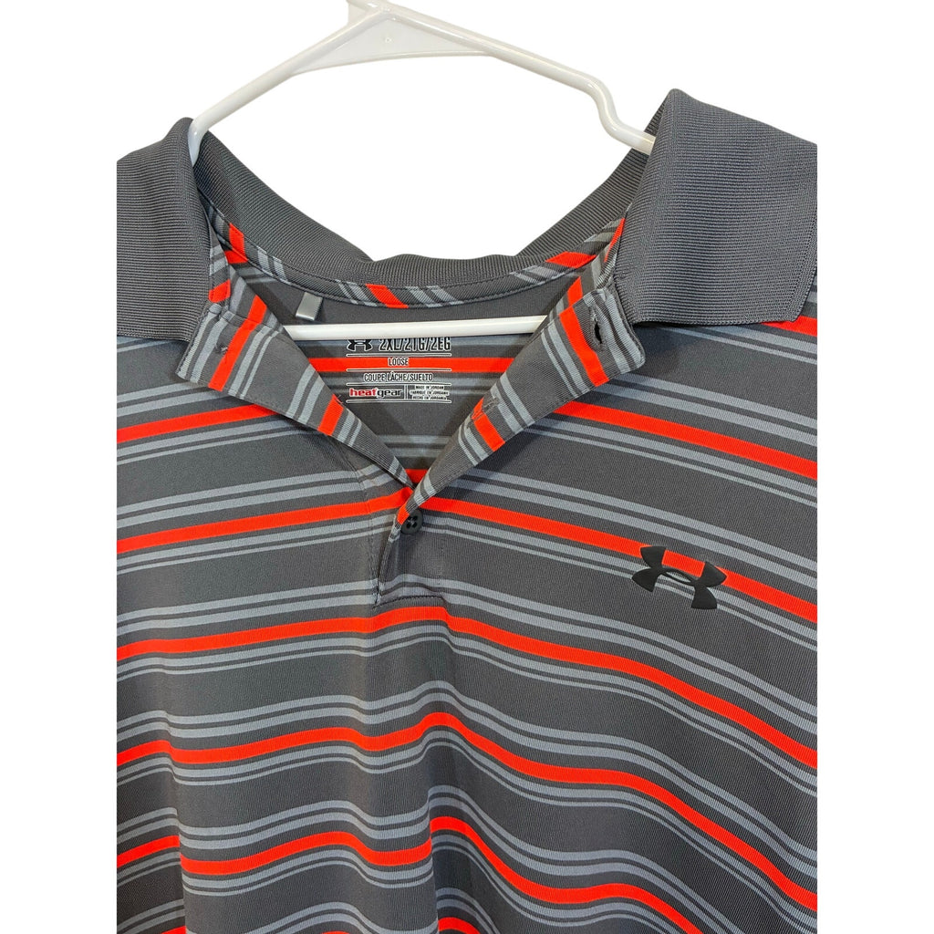 Under Armour HeatGear Polo Stripe Streetwear Golf Sportswear Country Club 2XL