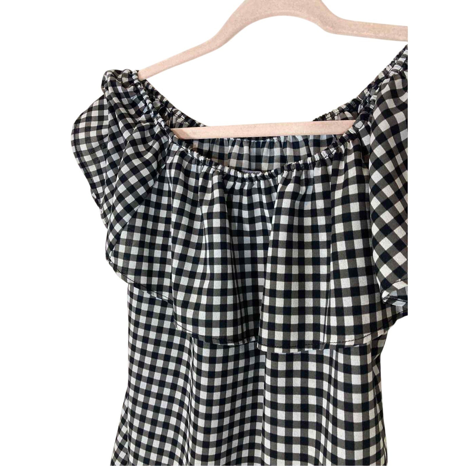 Sanctuary Off Shoulder MinimalistGingham Checkered  Blouse