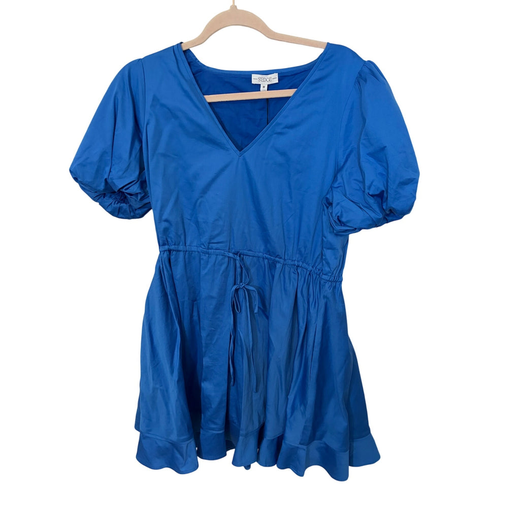 NWT S’Edge Delilah Puff Sleeve Mini Dress Blue Prep Minimalist Stretchy Girly M
