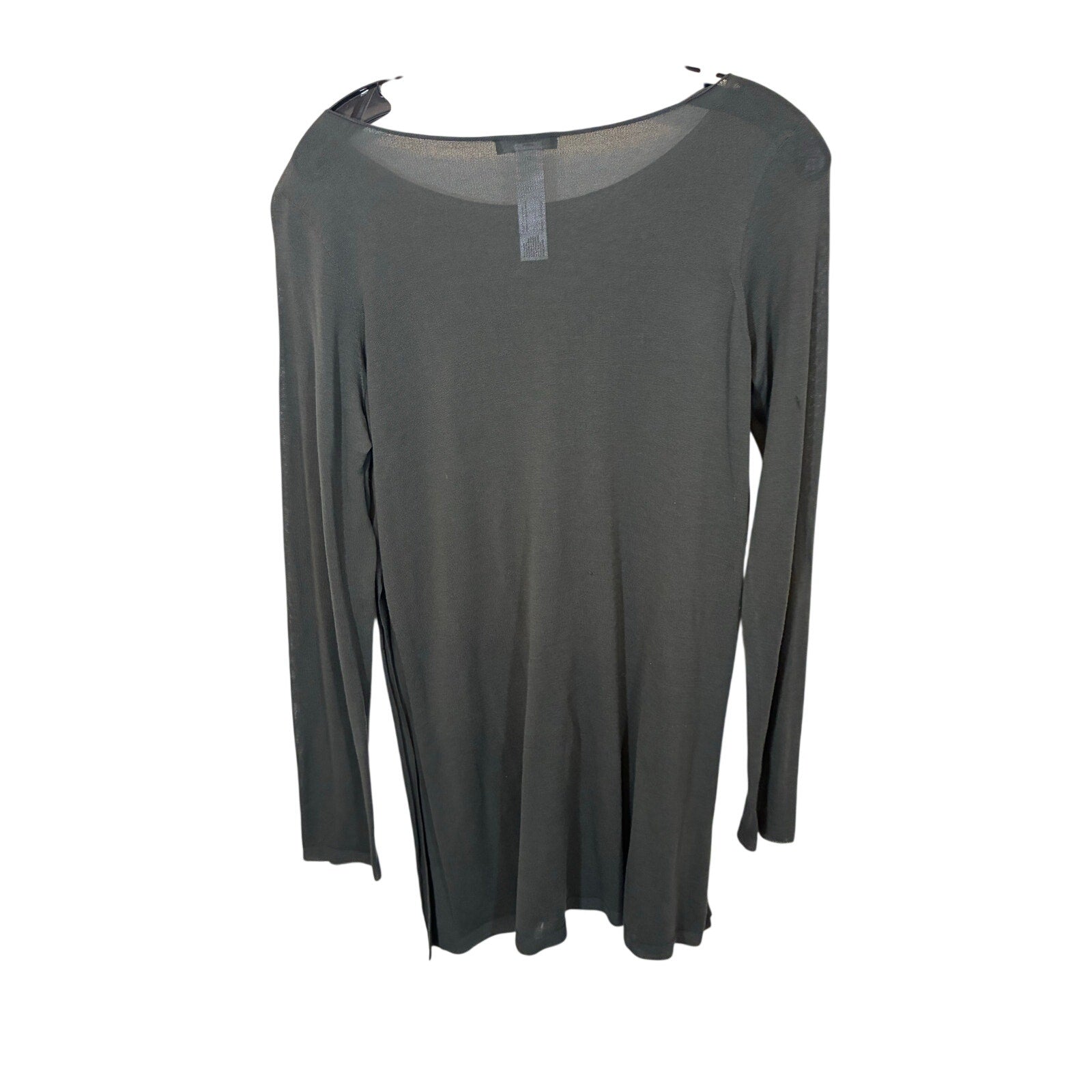 Eileen Fisher The System Gray Long Tunic Top Tencel Semi Sheer Slits XS Lagen