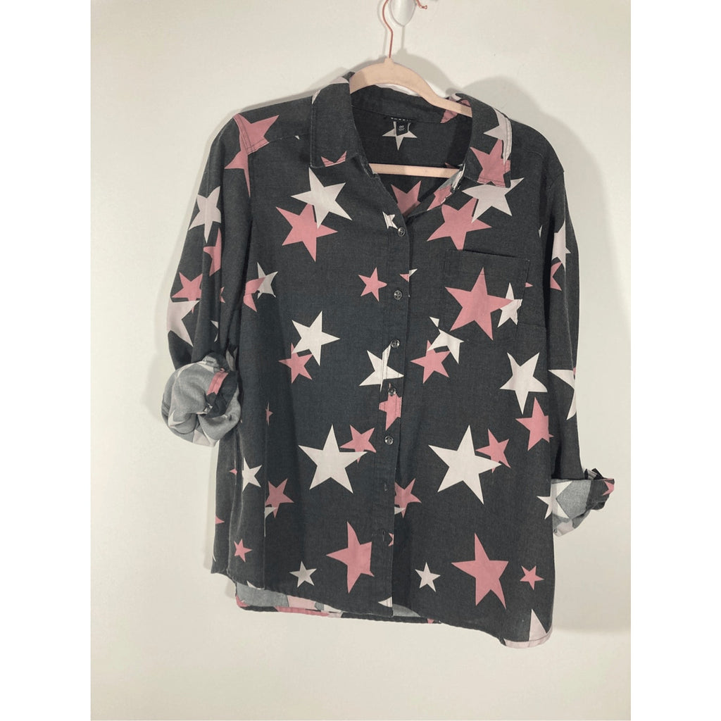 Torrid Star Spangle Flannel Novelty Print Plus Button Up Shirt Casual Western 00