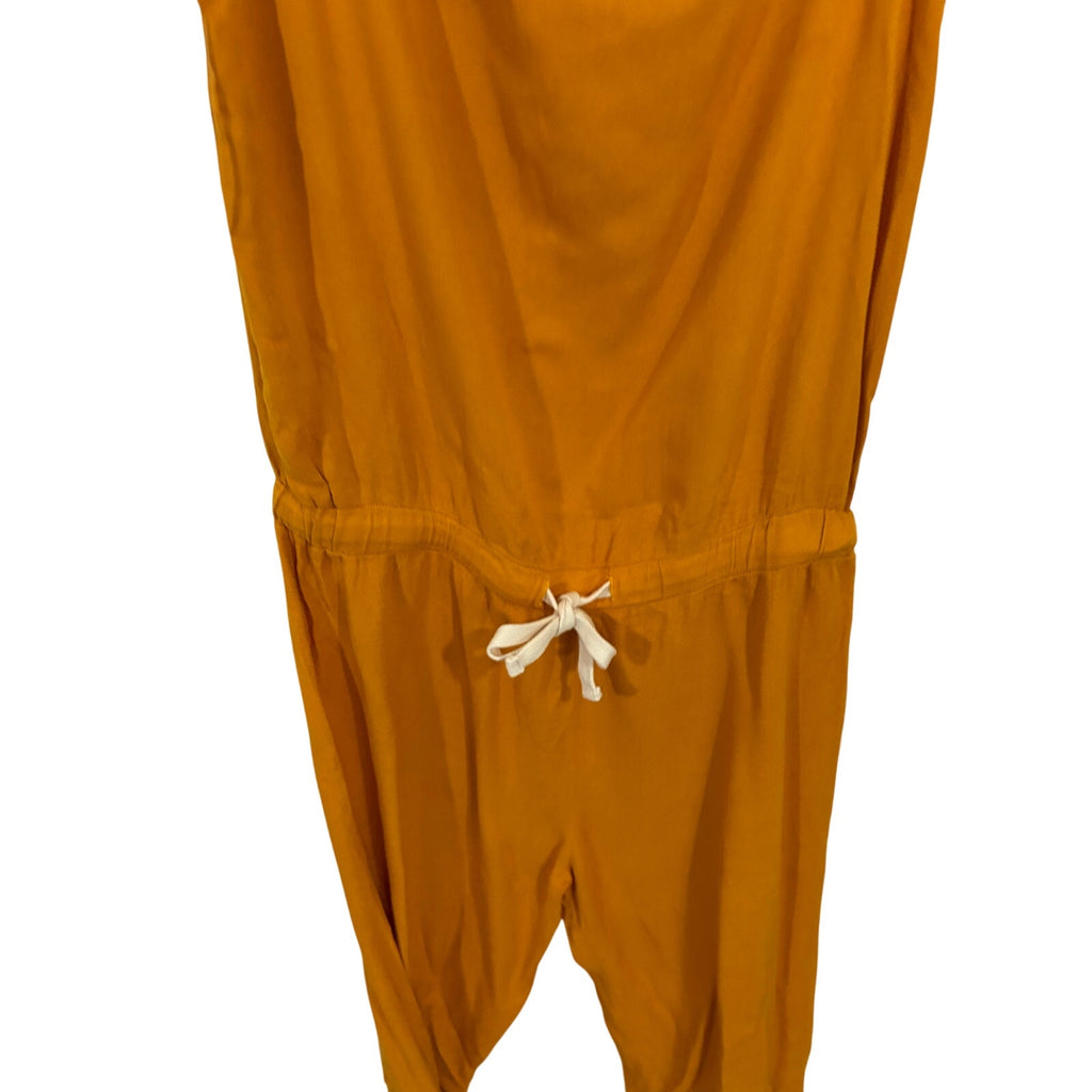 MONROW Cowl Neck Jumpsuit Mustard Sleeveless Drawstring Waist Casual Lounge NWT