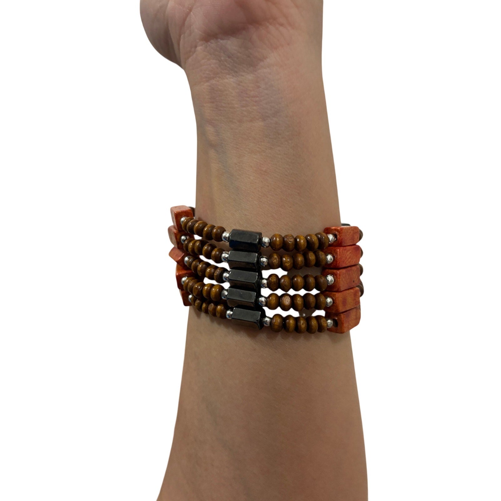 Wrap Bracelet  Burnt Orange Abalone Magnet Wrap  Boho Style adjustable