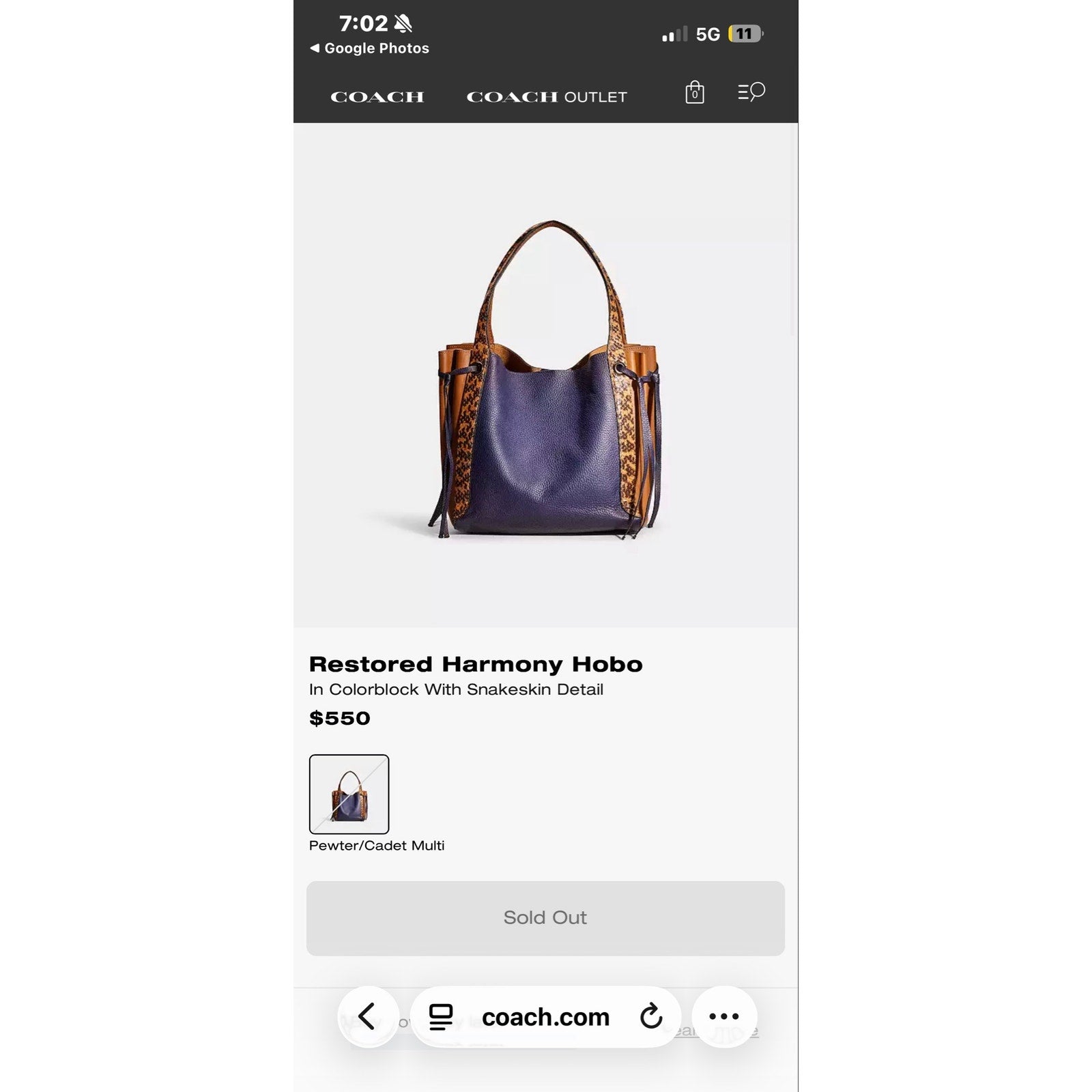 Restored Harmony Hobo
In Colorblock With Snakeskin Detail