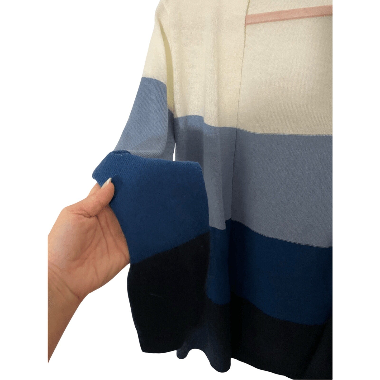 CONTACT COLOR BLOCK STRIPED MONOCHROMATIC BLUE CARDIGAN Preppy Coastal Grandma