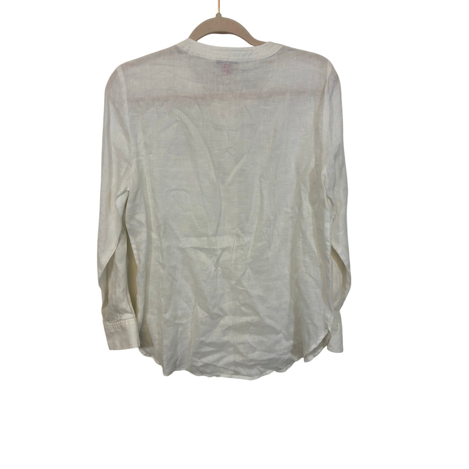 Vince Camuto Womens Shirt White Linen Blend Lagenlook Preppy S Equestrian