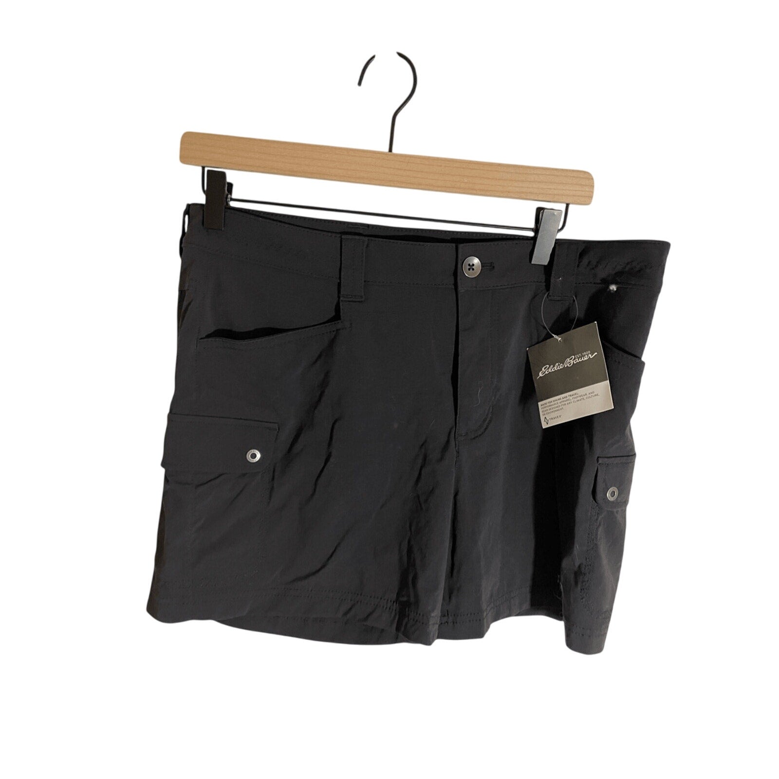 NWT Eddie Bauer Women's 12 T Gorpcore Utility Hiking Black Horizon Cargo Shorts