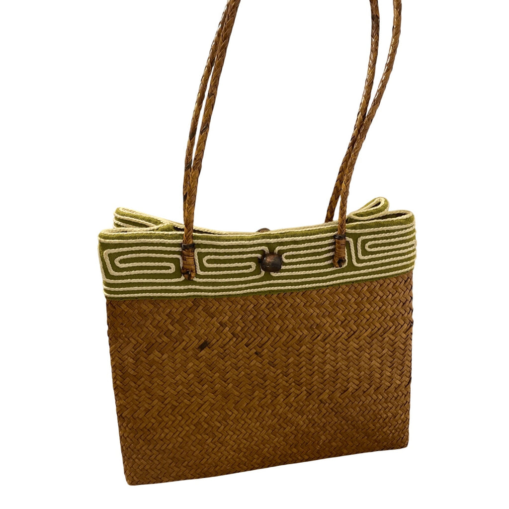 Woven Straw Women's Small Floral Earthly Bohemian Tote Eclectic Vintage Hippie