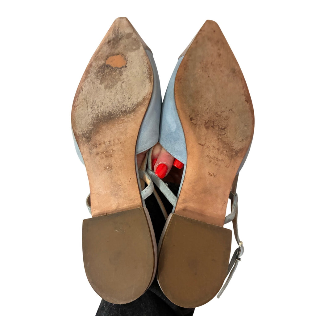 Unützer Italy Two Tone Suede Slingback Flats Cap Toe Blue Gray EU 39 US 8.5