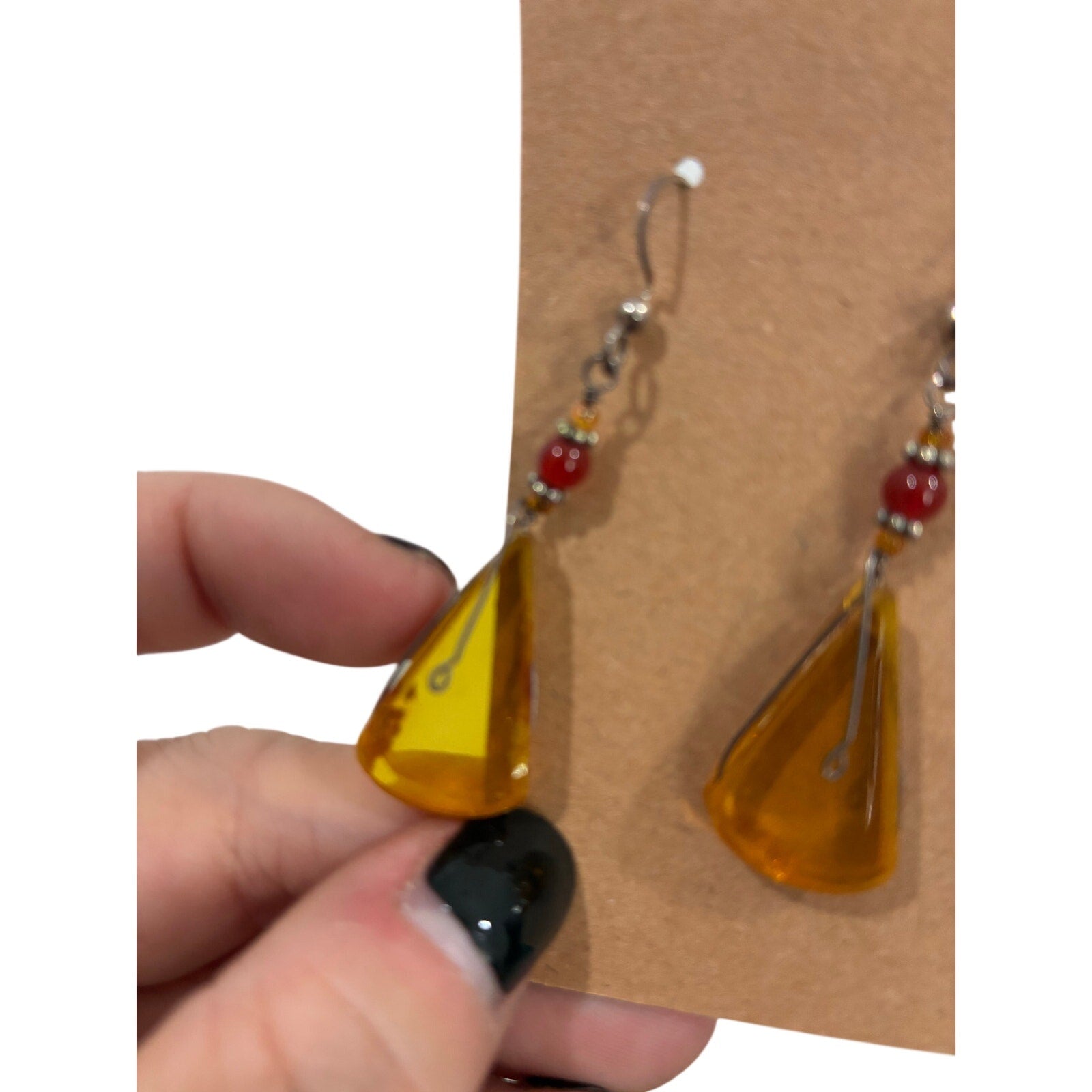 Vintage Amber Resin Drop Earrings Honey Yellow Boho Earthy Natural Gemstone