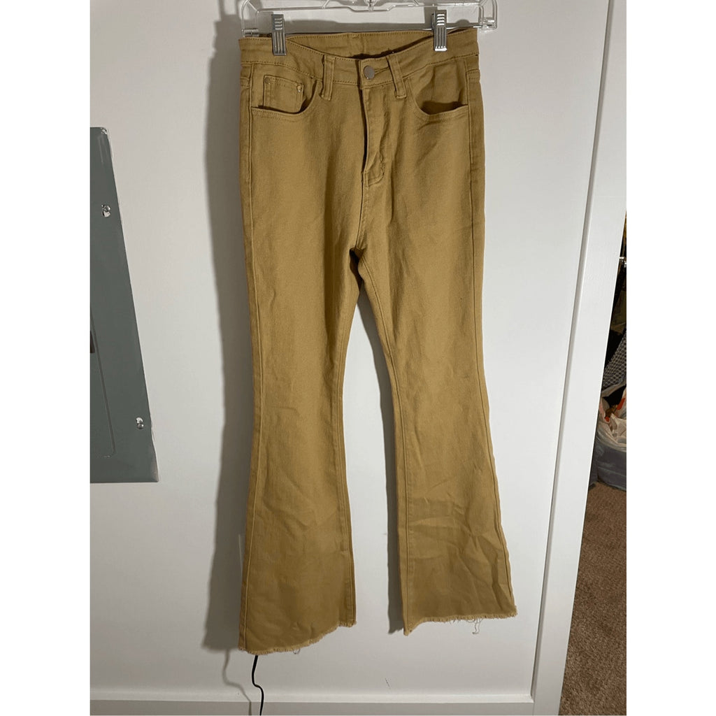 Women High Rise Geisha Jeans Flared Bootcut Tan Denim Caramel size S