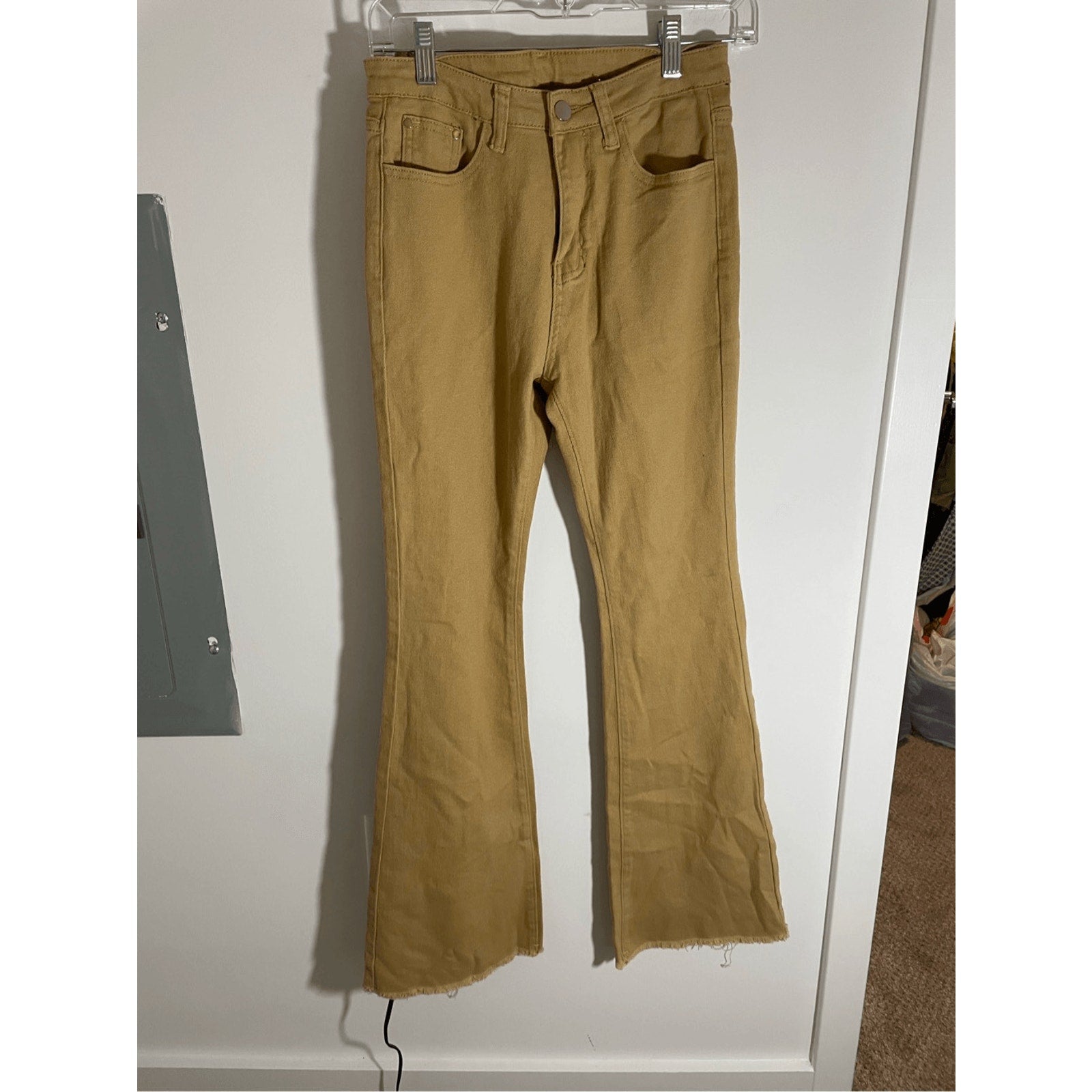 Women High Rise Geisha Jeans Flared Bootcut Tan Denim Caramel size S