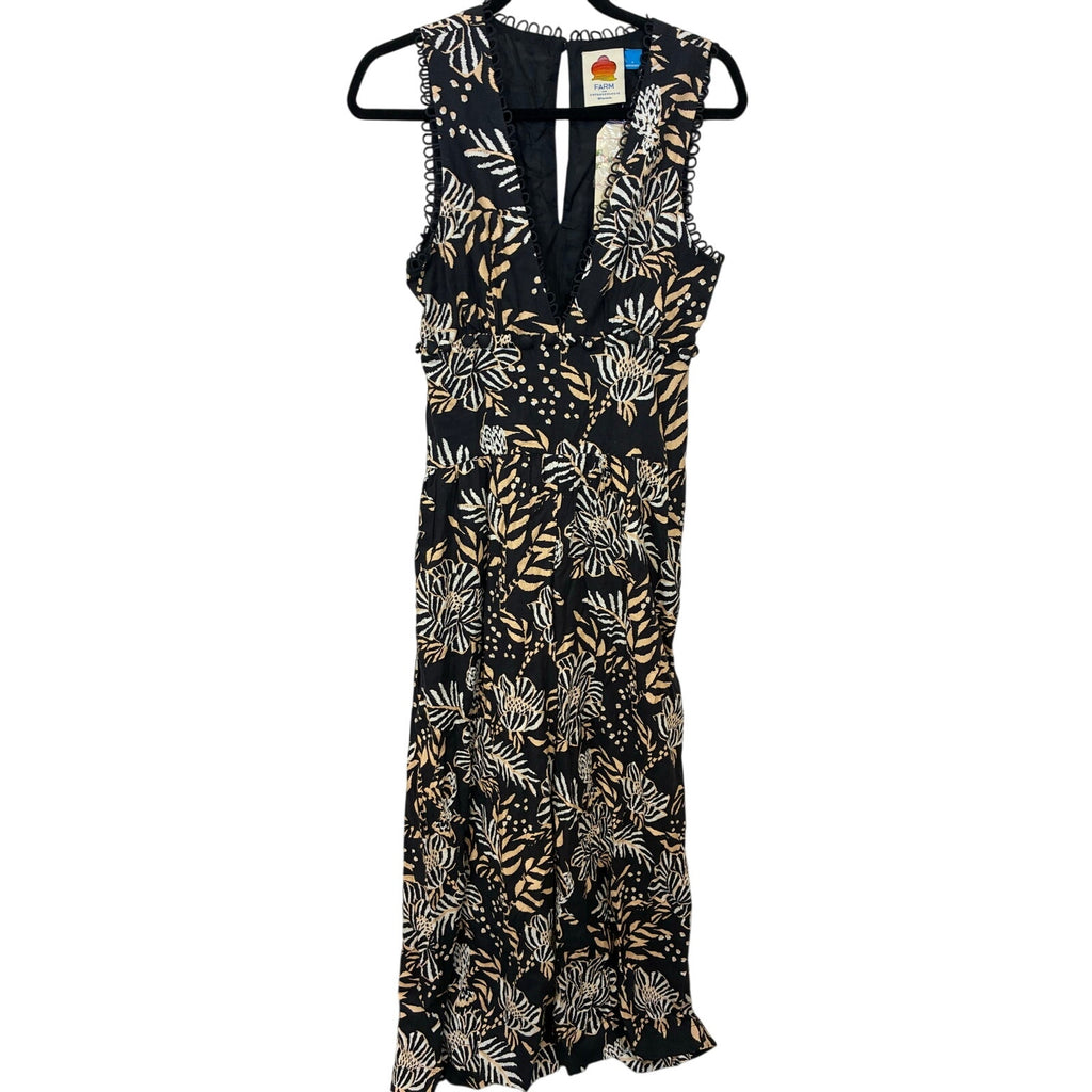 NWT Farm Rio x Anthropologie Printed V-Neck Jumpsuit Black Floral Boho Western S