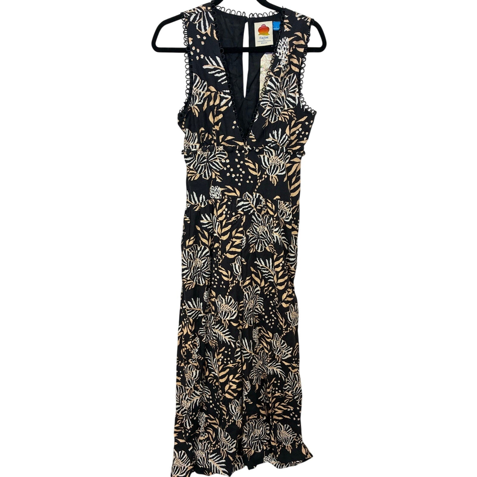 NWT Farm Rio x Anthropologie Printed V-Neck Jumpsuit Black Floral Boho Western S