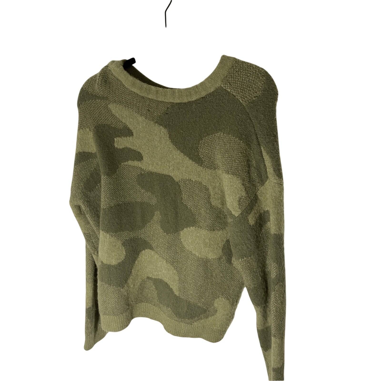 Lucky Brand Green Camo Pullover Crew Neck Sweater Oversized Size S