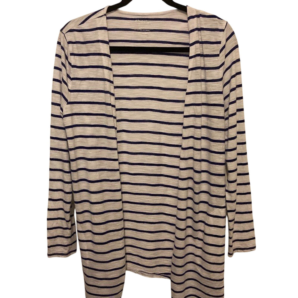 Chico's Striped Cotton The Ultimate Tee Collection Cotton Nautical Cardigan SZ 0